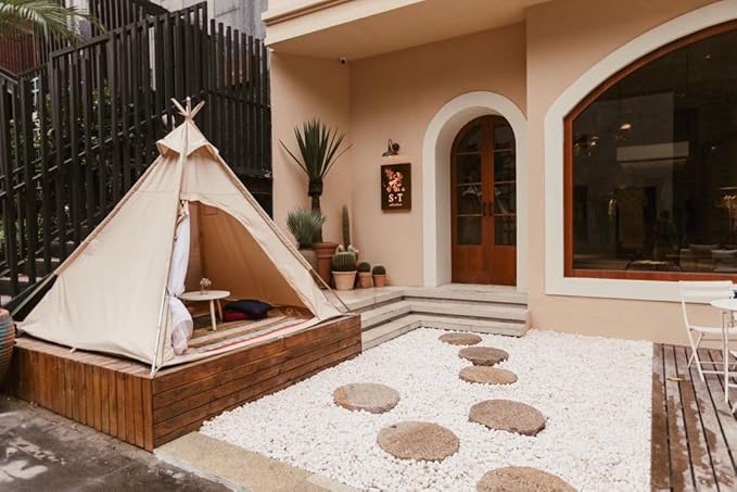Free Space Outdoor 100% Cotton Canvas Waterproof Pyramid-Shaped Camping Tent (Beige 2.15meters)