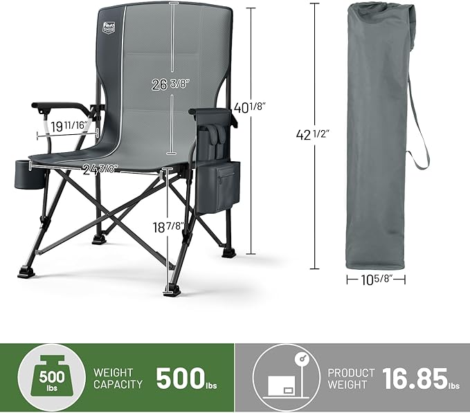 TIMBER RIDGE Oversized Folding Camping Chair High Back Heavy Duty for Adults Support up to 500lbs with Cup Holder Side Pocket Cooler Bag 2 Pack