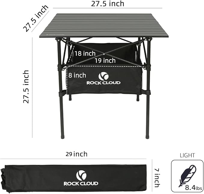 ROCK CLOUD Portable Camping Table Aluminum Folding Camp Table Lightweight Outdoor for Camping Hiking Picnic Backpacking 28” x 28”