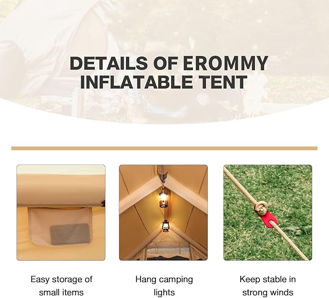 EROMMY 4/6/8/12 Person Inflatable Tent with Skylight 4 Season Blow Up Tents with Hand Pump for Outdoor Camping &amp Hiking Easy Set-up Windproof Sunproof Waterproof