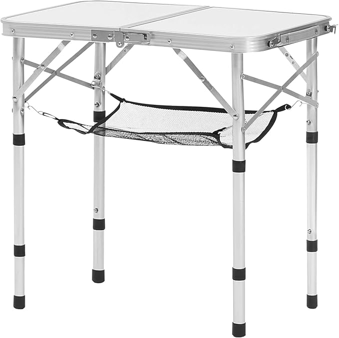 VEVOR Folding Camping Table Adjustable Height Aluminum MDF Outdoor Portable Lightweight for Cooking Beach Picnic Travel 24 x 16 inch