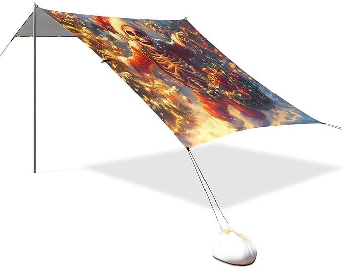 ALAZA Christmas Skull Beach Tent Sun Shelter UPF50+ Protection Beach Shade Canopy w/ 4 Sandbags for Outdoor Camping Fishing Backyard Fun Picnic 10x9 ft