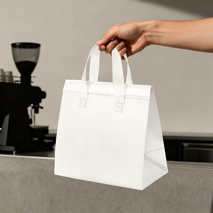 120 Pcs Insulated Take Out Bags Bulk in Thermal Insulation Lunch Bag for Hot Cold Food Coffee Milk Tea BBQ or Wedding Birthday Catering Restaurant Grocery Picnic Donation Gift Bag