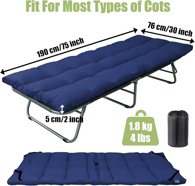 Tuphen Cot Mattress Pad-Cot Pads for Camping Cot Mattress Topper Camping Mattress Sleeping Pad 75x30 Soft Lightweight Quilted Pads for Camp Cot/RV Bunk/Narrow Twin Beds
