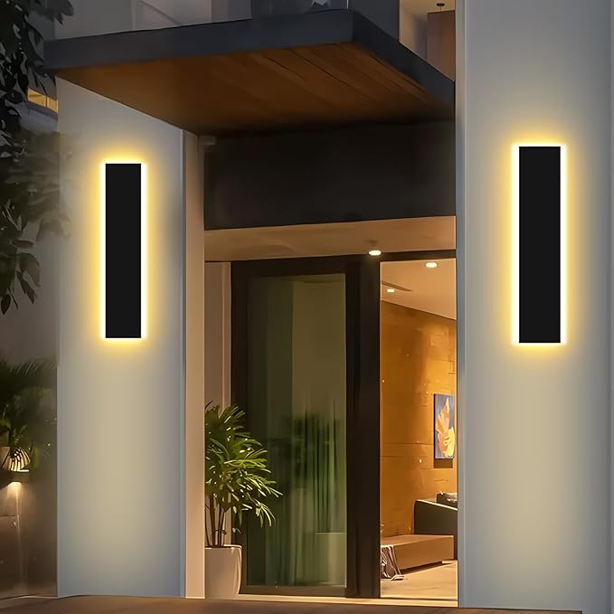 12in Modern Outdoor Wall Light IP65 Waterproof Outdoor Wall Sconce 3000K-6000K Dimmable LED Black Garage Lights Exterior Wall Lighting Anti-Rust Linear Long Outdoor Light
