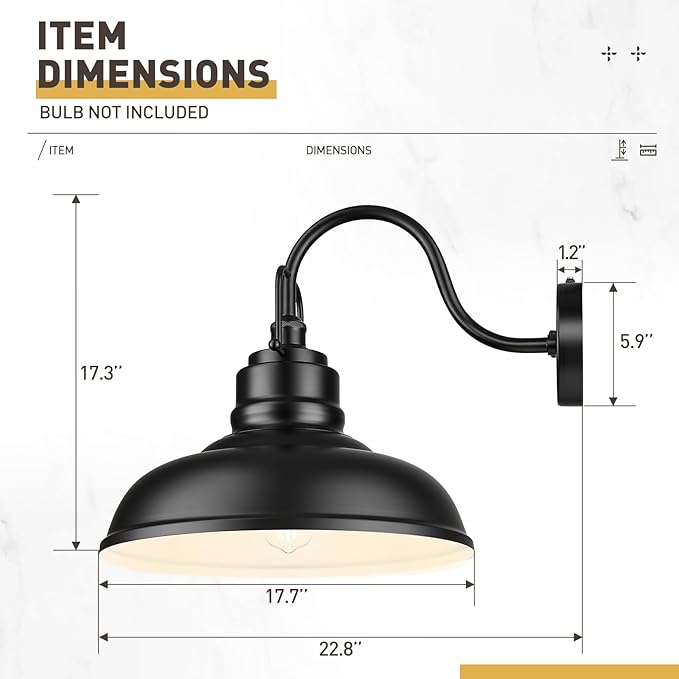 zeyu 18 Inch Dusk to Dawn Outdoor Barn Light 1-Light Wall Light Modern Wall Sconce for Garden Garage Matte Black Finish 016-1BL-PC BK