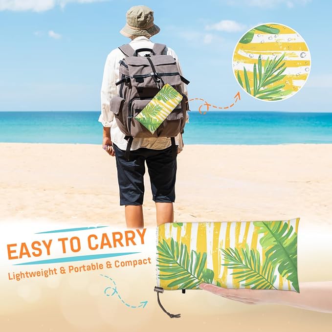 Waterproof Sandproof Beach Blanket 59''×68'' Plants Sequoia Leave Polyester Outdoor Picnic Blanket with 4 Stakes &amp Storage Bag for BeachCampingVacation
