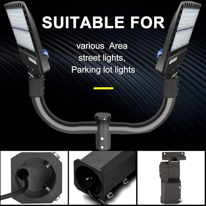 LEDMO Double Bullhorn Bracket LED Parking Lot Light 180 Degree Mounting Bracket Round Pole Double L Mounts Tenons for 2 Pack Dusk to Dawn Outdoor LED Shoebox Area Light Street Lighting Stadium fixture