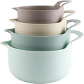COOK WITH COLOR Nesting Plastic Mixing Bowl Set with Pour Spouts and Handles Ombre Mint 4 Piece Non-Slip