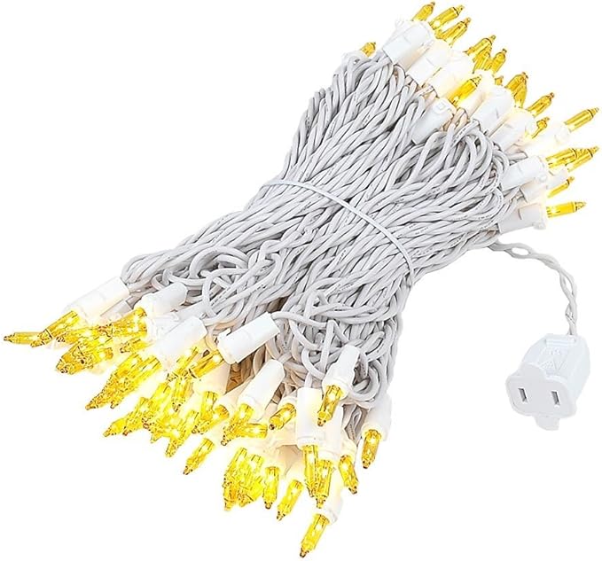 Novelty Lights 50 Feet 100 Bulb Incandescent Mini Light String Yellow with 6-Inch Spacing on White Wire UL Listed Commercial Grade Indoor/Outdoor Mini Lights Connectable End-to-End