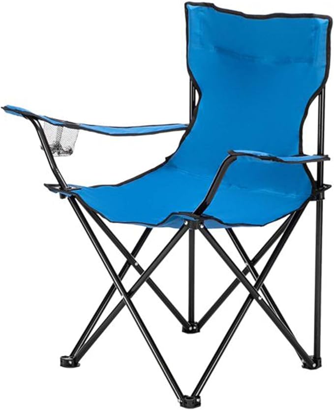 Foldable Camping Chair Portable Camping Chairs with Arm Rest Cup Holder &amp Carry Bag Lightweight Beach Chair for Adults Heavy Duty Arm Chair for Beach Lawn Picnic Blue