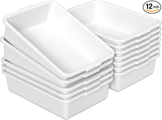 Kekow 12-Pack Plastic Bus Box 13 L Commercial Bus Tubs (White)
