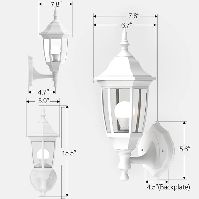 EMART Dusk to Dawn Plastic Outdoor Wall Light Fixtures with Bulbs Waterproof and Anti-Corrosion Porch Sconces Exterior Lanterns Wall Mount Lamp for Outside Garage Front Door Patio 2 Pack White