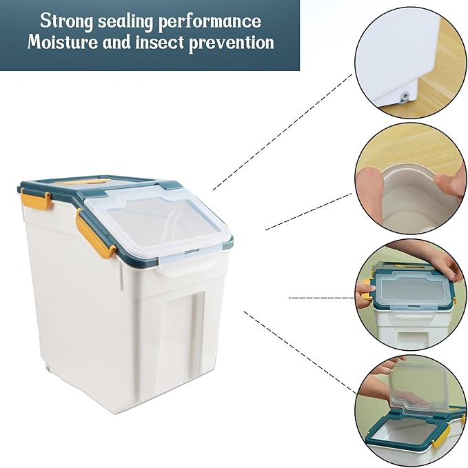 2 Pack Rice Storage Container with Measuring Cup 50 lb Flour Storage Container with Wheels BPA Free Food Storage Container Dog Cat Food Bin Set for Dry Food Sugar Cereal(Blue)