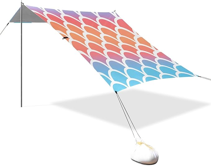 Beach Tent Sun Shelter Rainbow Mermaid Scales Lightweight &amp Easy Setup Beach Shade Canopy for Camping Fishing