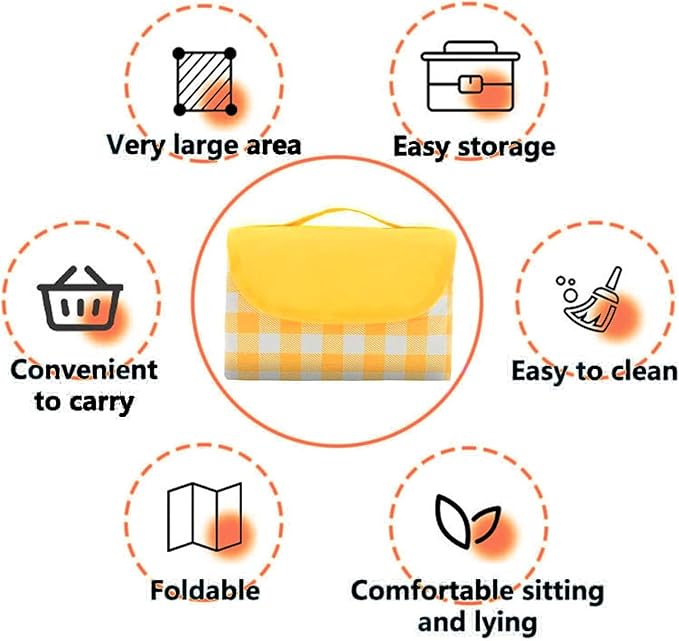 Outdoor Picnic Blanket 80''x80'' Extra Large Picnic Blankets Foldable Waterproof Sandproof Beach Blanket Portable Picnic Mat for Camping Park Hiking Travel Grass Playground - Yellow Stripe