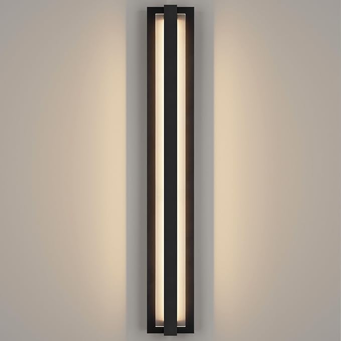 LamQee 39.3 Aluminum Long Outdoor Modern LED Wall Lights with Ribbed Glass 2900K 3000LM Linear Exterior Lighting Fixture Wall Mount IP65 Waterproof Black Outside Sconce for House Porch Garage Patio