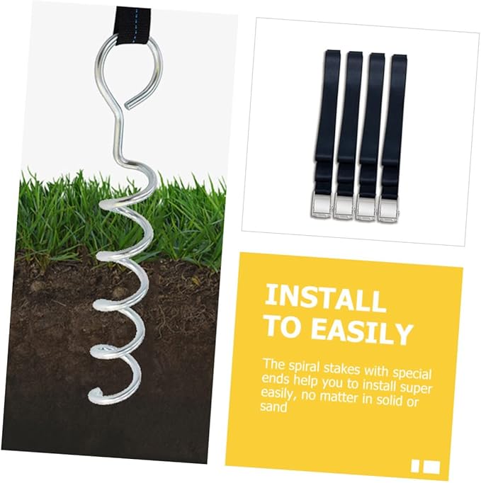 Mikikit Spiral Shaped Dog Stakes Set Heavy Duty Metal Ground Anchors for Tents Wear-Resistant Dog Tie-Outs for Camping and Outdoor Use