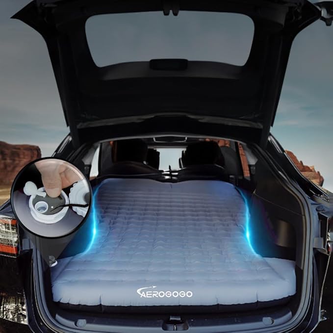 Tesla Model Y Mattress Self Inflating Model Y Bed One Click to Inflate/Deflate Max 5.5”Thick Backpack Size 2 Person