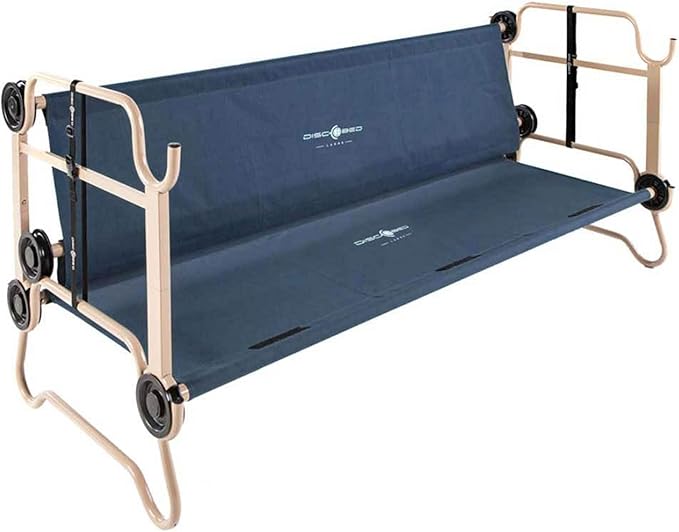 Disc-O-Bed Large Outdoor Convertible 2 Person Bench and Double Camping Cot Portable Bed Bunk System for Adults Navy
