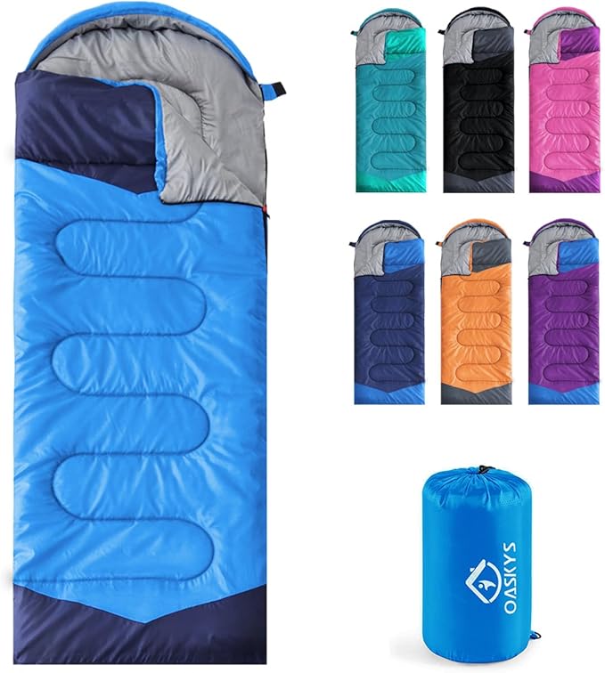 oaskys Camping Sleeping Bag - 3 Season Warm &amp Cool Weather - Summer Spring Fall Lightweight Waterproof for Adults Kids - Camping Gear Equipment Traveling and Outdoors
