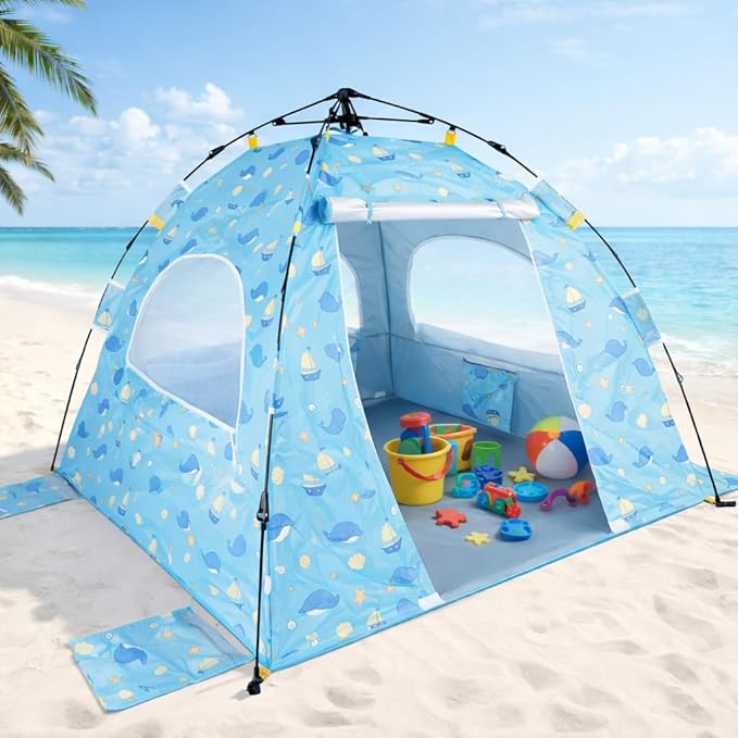 NXONE Baby Beach Tent with UPF 50+ Sun Protection Pop-Up Shade Designed for Toddlers &amp Infants Wind-Resistant Breathable &amp Portable for Family Beach Trips