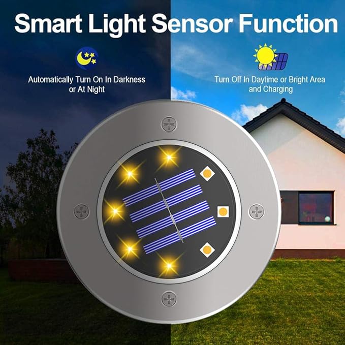 ZGWJ 8 Pack Solar Ground Lights8 LED Solar Garden Lights Outdoor Waterproof Landscape Lighting for Yard Walkway Patio Lawn Driveway Decoration Warm White