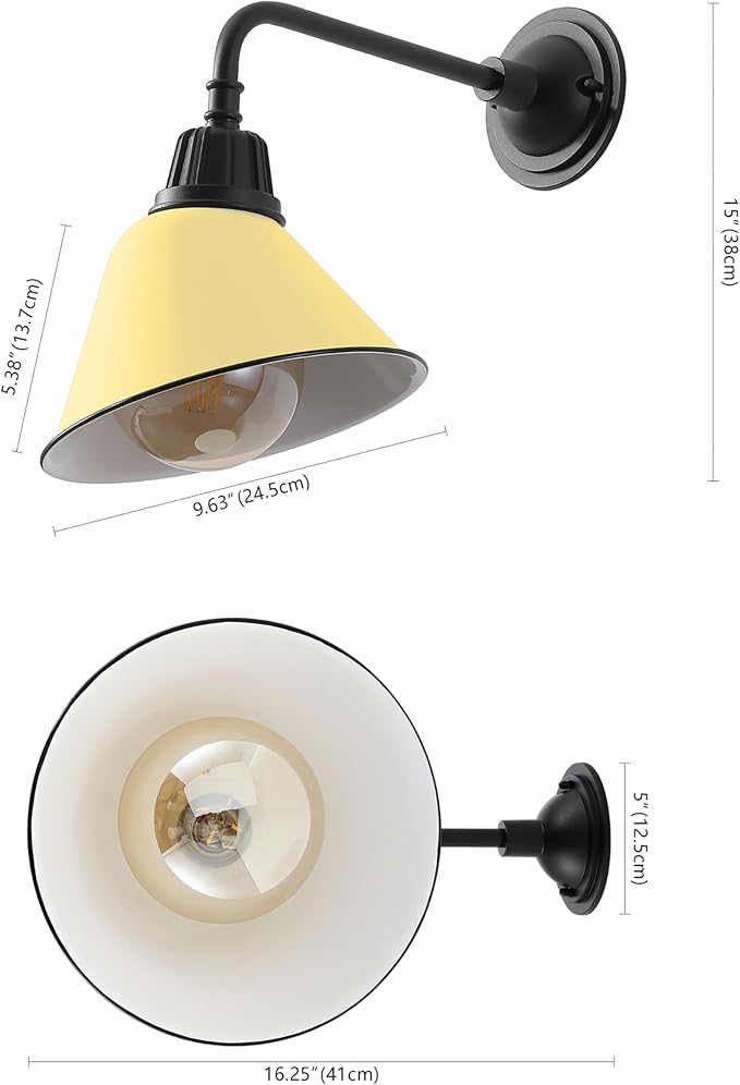 JONATHAN Y 9.63 Matte Yellow/Black 1-Light Farmhouse Outdoor Sconce Industrial LED Wall Light Gooseneck Arm Barn Lamp with Metal Bell Shade for Porch Patio Kitchen LED Bulb Included (JYL7612H)