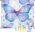 Waterproof Sandproof Beach Blanket 59''×68'' Butterfly Polyester Outdoor Picnic Blanket with 4 Stakes &amp Storage Bag for BeachCampingVacation Ice-Blue