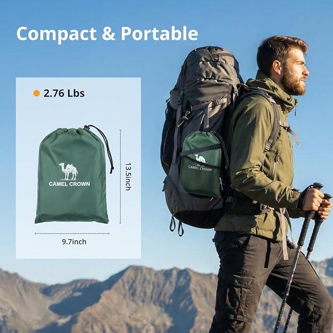 CAMEL CROWN Camping Tarp3000mm Waterproof &amp UPF 50+ Sun Protection Rain Fly Tarp - Lightweight Portable Camping Shelter with Stakes Guy Lines &amp Carry Bag for Hiking Backpacking Beach Picnic