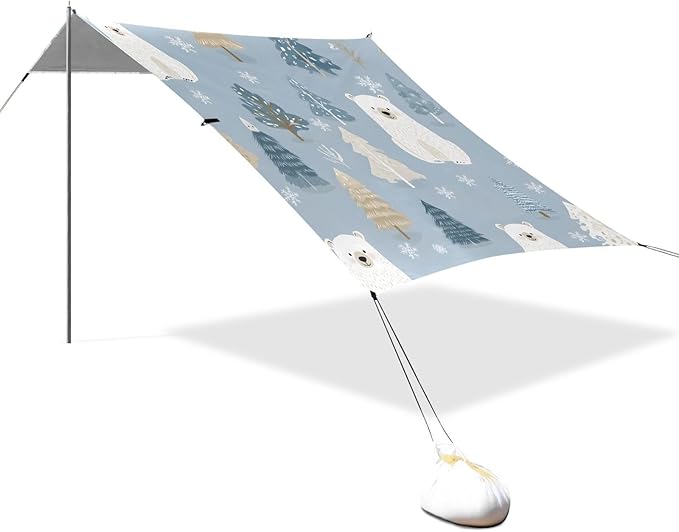 Bolaz Beach Canopy Tent Sun Shade9'×10.5' Large Family Beach Shade UPF50+- Outdoor Shade for Camping Trips FishingPolar Bear Pattern