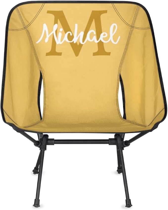 Custom Yellow Portable Camping Chair Personalized Backpacking Chair with Name Lightweight Foldable Chairs for Hiking Beach