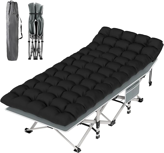 Suteck Camping Cot Folding Camping Cot Bed for Adults Sleeping 1200D Double Layer Oxford Portable Folding Outdoor Cots for Camping W/Soft Pad Carry Bag for Home Office Nap Beach Travel