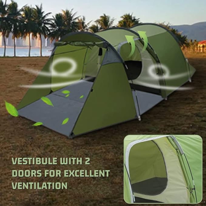 3-4 Person Family Tent with Porch Waterproof for Camping Hiking Traveling