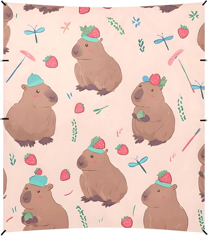 Capybara Strawberry Pattern Camping Sun Shelter Beach Tent Portable Beach Sun Shade Outdoor Canopy for Camping Trips Fishing Picnic
