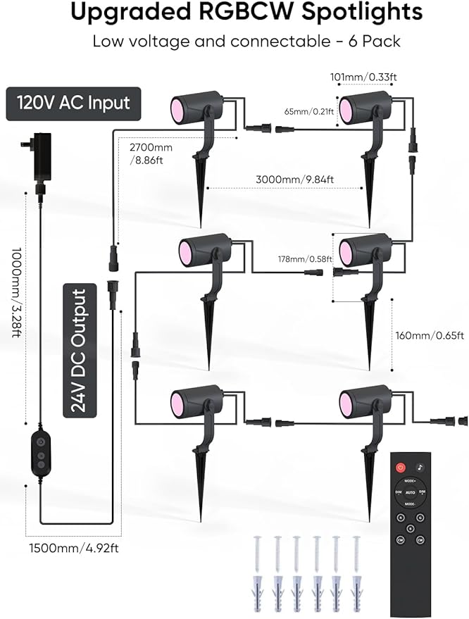APPECK Smart Landscape Lighting Kit 36W RGBCW Smart Landscape Lights 6 Pack IP65 Waterproof Outdoor Spotlights Alexa/Google Assistant Compatible for Garden Pathway Yard Holiday Decor