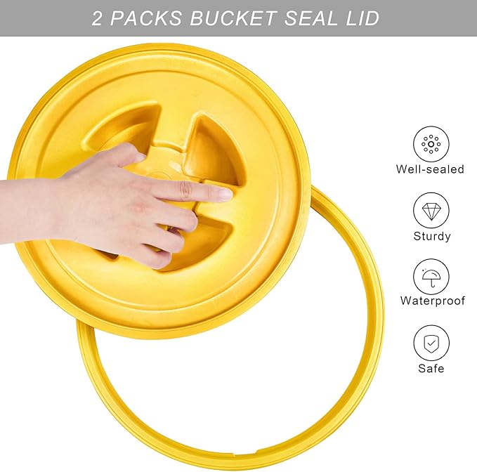 Aodaer 4 Pieces Seal Lid 5 Gallon Bucket Twist Lid Food Storage Container Lid Reusable Plastic Seal Lid Food Storage Container Lids (Red Yellow Blue Green)