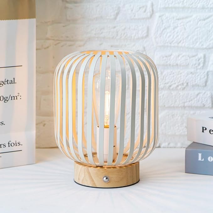 JHY DESIGN Touch Bedside Table Lamp Metal Cage LED Lantern Rechargeable Battery Powered Lamp with LED Bulb Cordless Accent Lamp for Weddings Parties Patio Events for Indoors Outdoors(Cylinder)