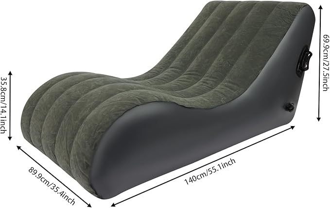 Air Mattress Bed S-Shape Inflatable Sofa with Pump Inflatable Chair Air Couch Flocked Surface Waterproof Portable Blow Up Bed for Camping Lounge Beds for Afternoon Rest (Gray)