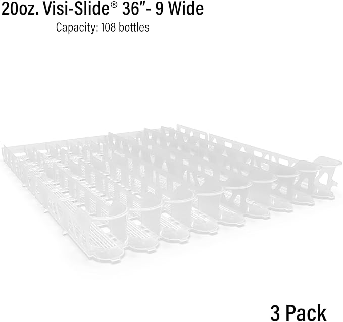 Display Technologies Visi-Slide Gravity Fed Extended Organizer for 20-25oz Beverages on Extended Flat and Angled Shelves in Cold Vaults &amp Coolers 9-Wide 36 Deep Drink Organizer (Pack of 3)