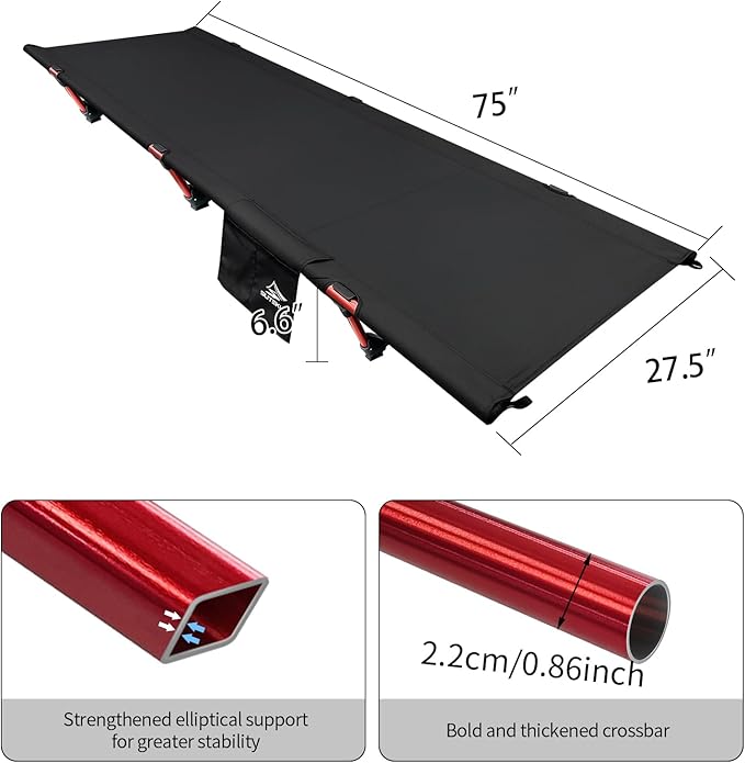 Sutekus Portable Camping Cot Ultralight &amp Easy to Set Up for Outdoor Hiking Travel Beach Mountaineering (Black)