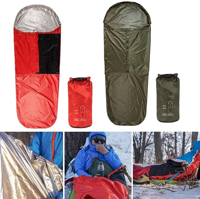 Ultralight Waterproof Bivy Sack Sleeping Bag 70D Ripstop Nylon with Heat Reflective Coating for Camping Hiking and Outdoor Survival Gear(GREEN)