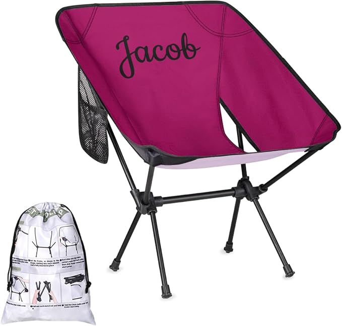 Custom Camping Chair Personalized Portable Backpacking Chair with Name Lightweight Folding Chair for Beach Hiking Rose Red