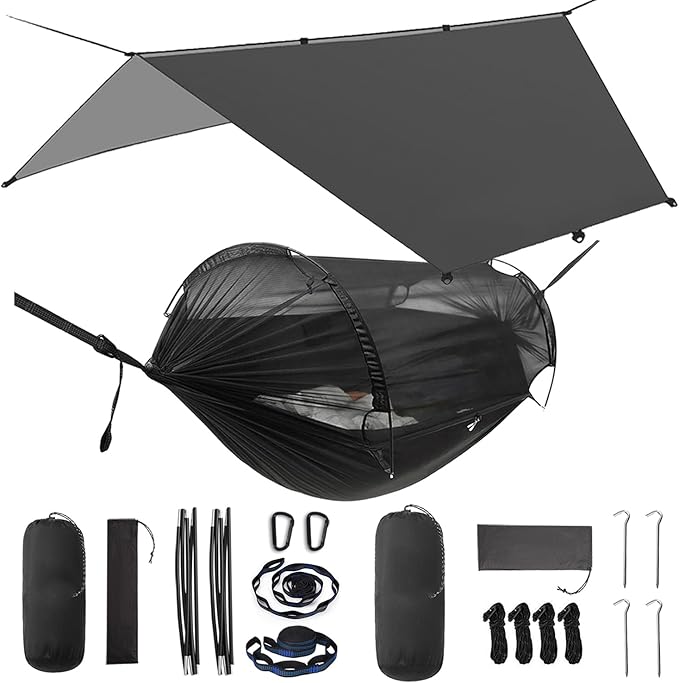 ADVOKAIR Camping Hammock with Mosquito Net and Rain Fly Up to 500lbs Ultralight and Portable Nylon Travel Hanging Hammock with Tree Straps Perfect for Outside Backpacking Hiking and Backyard