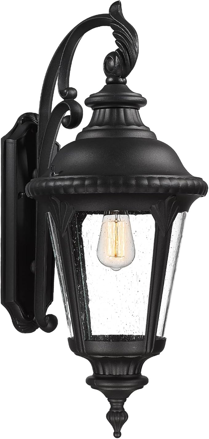 Emliviar Farmhouse Outdoor Light Fixtures Wall Mount 28.4 Inch Large Outside Lamp for Porch Outdoor Carriage Light with Seeded Glass Black Finish XE265B BK