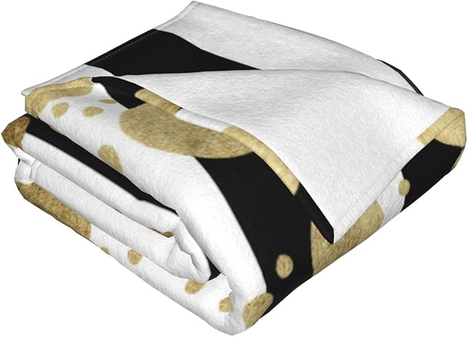 50X40 Faux Gold Paint Splatter On Black &amp White Stripes Lightweight Flannel Blanket - Soft and Breathable Polyester Suitable for Travel Camping and Home Decoration