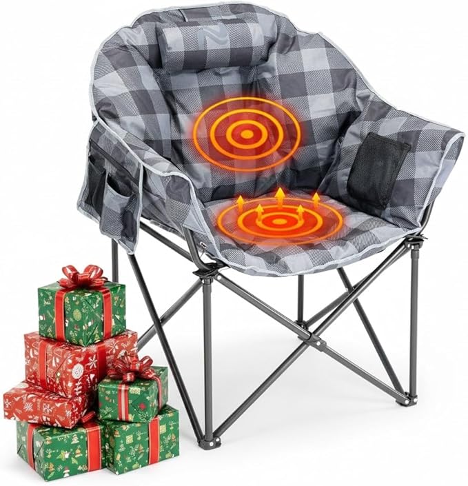 ABORON Oversized Heated Camping Chair Portable Folding Recliner with 3 Heat Settings Heavy-Duty Fully Padded Chair Supports Up to 500 lbs Ideal for Outdoor Adventures