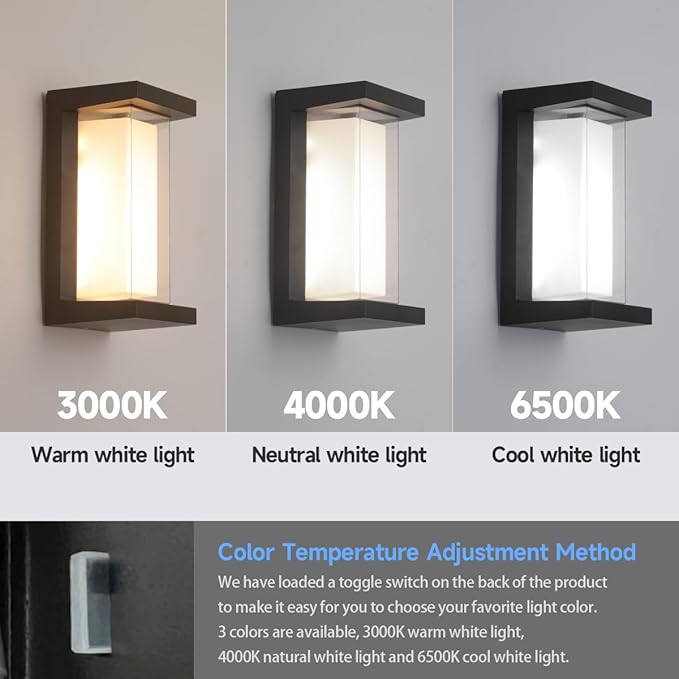 24W Outdoor Porch Light15%-100% Dimmable Outdoor Wall Lights3000K/4000K/6500K Adjustable Outdoor Modern Wall Sconce LightsWaterproof Exterior Wall Lighting2160LM Indoor Wall Sconce 4 Pack