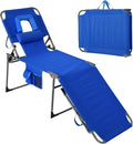 Tanning Chair with Face Hole Folding Beach Lounge Chair5-Position Adjustable Backrest Pillow &amp Side PocketPortable Face Down Chaise Lounge for Outdoor Backyard PoolsideBeach PatioBlue