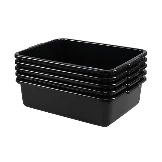 5-Pack 8 L Plastic Commercial Bus Box Tub Small Dishpan Tub Black